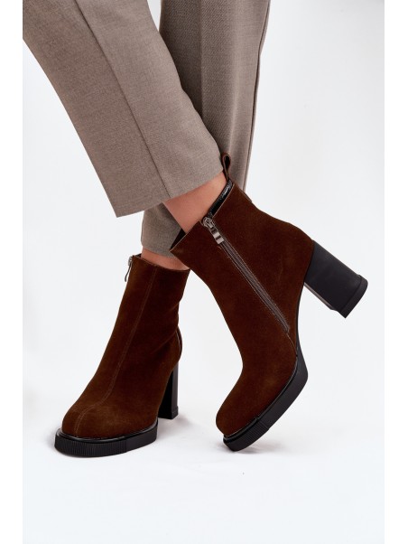Women's Ankle Boots Made of Natural Suede on Heel Vinceza 91141 Brown