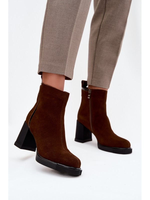 Women's Ankle Boots Made of Natural Suede on Heel Vinceza 91141 Brown