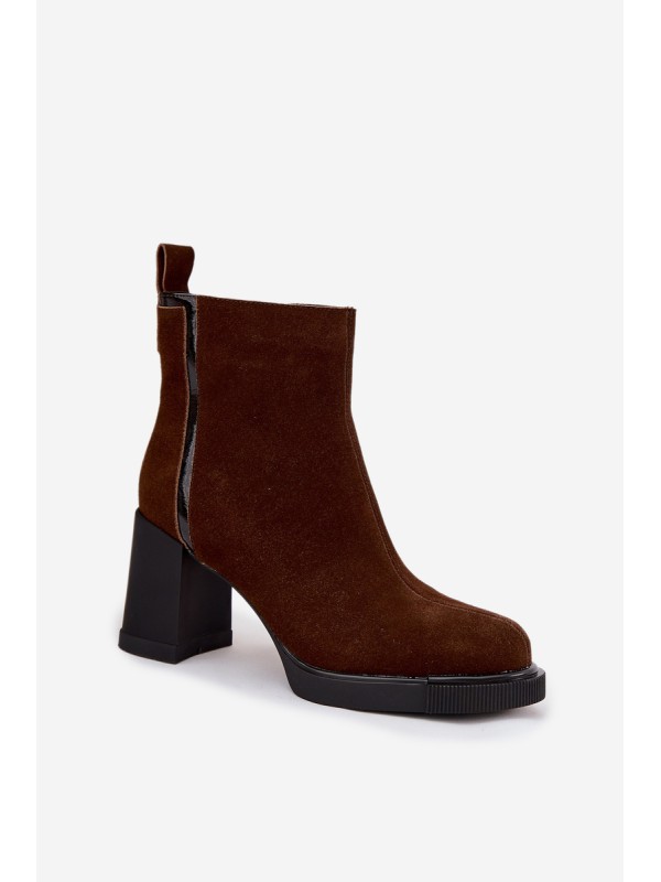 Women's Ankle Boots Made of Natural Suede on Heel Vinceza 91141 Brown
