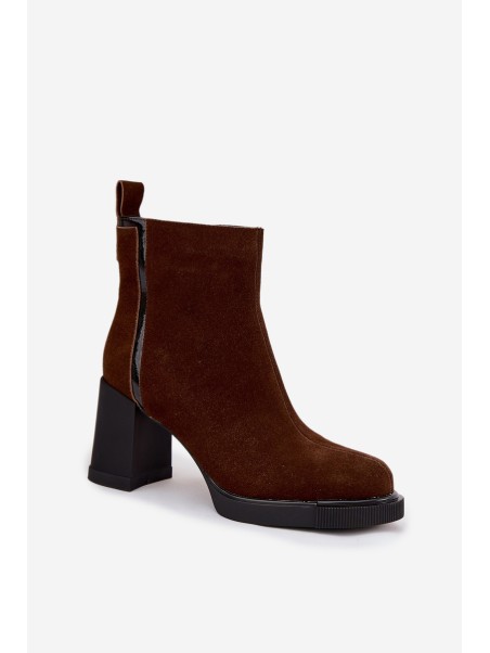 Women's Ankle Boots Made of Natural Suede on Heel Vinceza 91141 Brown