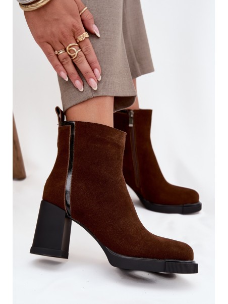 Women's Ankle Boots Made of Natural Suede on Heel Vinceza 91141 Brown