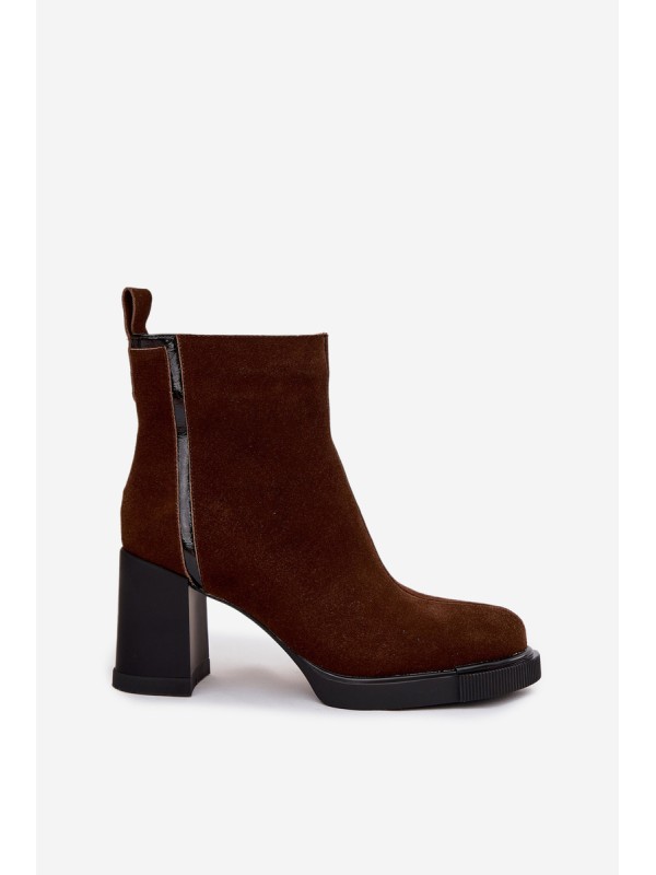 Women's Ankle Boots Made of Natural Suede on Heel Vinceza 91141 Brown