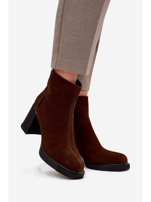 Women's Ankle Boots Made of Natural Suede on Heel Vinceza 91141 Brown