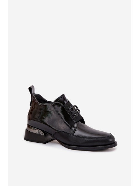 Patent Leather Leather Women's Shoes Low Heel With Decorative Detail Vinceza 91161 Black