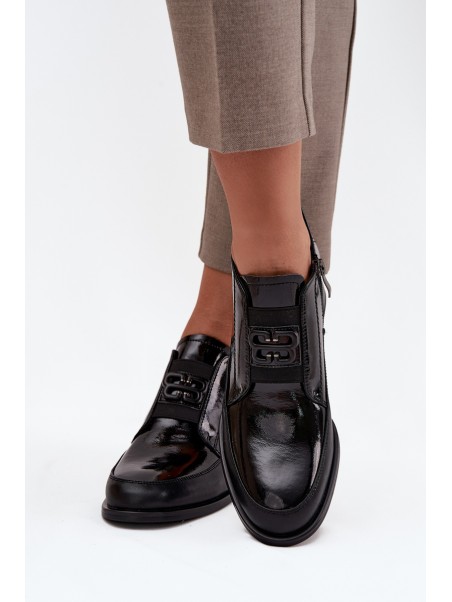 Patent Leather Leather Women's Shoes Low Heel With Decorative Detail Vinceza 91161 Black