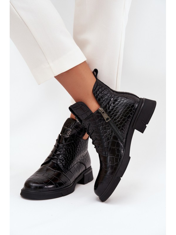 Leather Ankle Boots with Decorative Embossing Insulated Vinceza 66815 Black 2