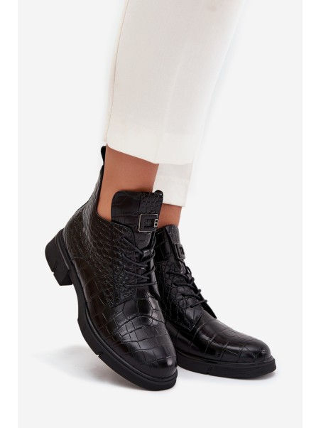 Leather Ankle Boots with Decorative Embossing Insulated Vinceza 66815 Black