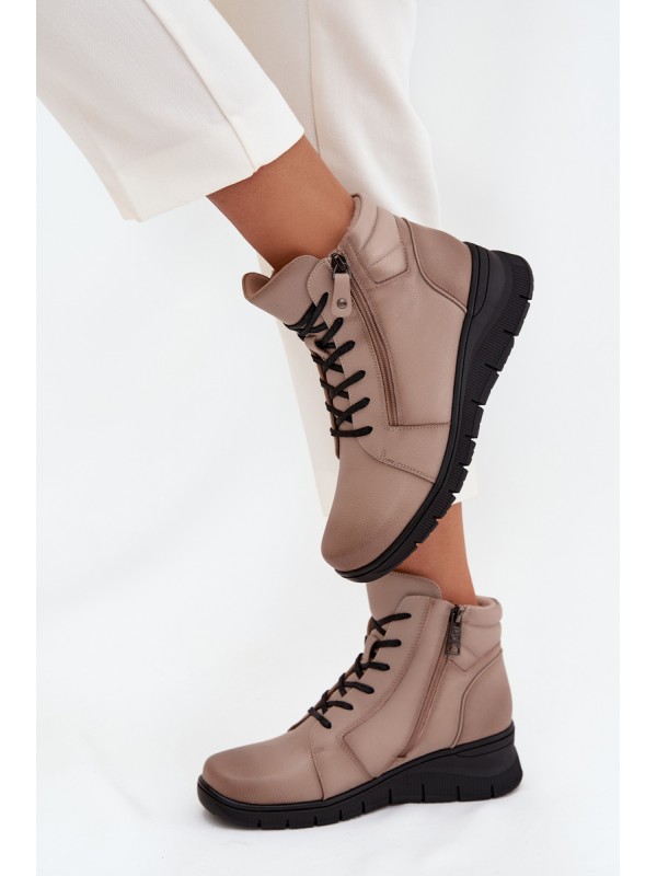 Leather Women's Platform Ankle Boots Insulated Vinceza 39963 Beige