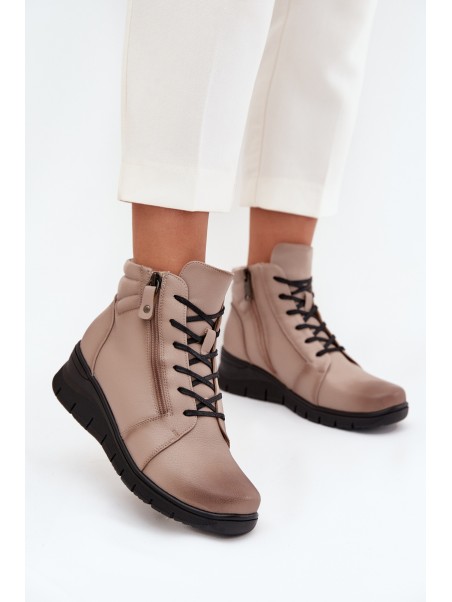 Leather Women's Platform Ankle Boots Insulated Vinceza 39963 Beige