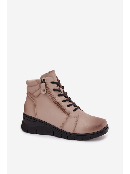 Leather Women's Platform Ankle Boots Insulated Vinceza 39963 Beige