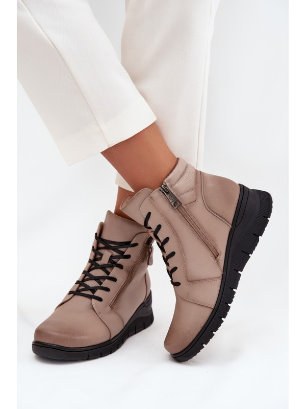 Leather Women's Platform Ankle Boots Insulated Vinceza 39963 Beige