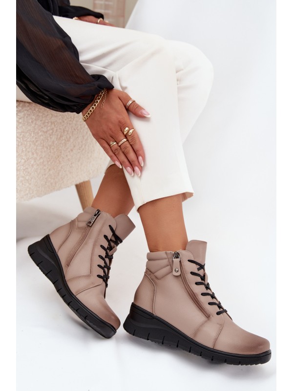 Leather Women's Platform Ankle Boots Insulated Vinceza 39963 Beige