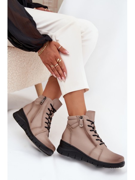 Leather Women's Platform Ankle Boots Insulated Vinceza 39963 Beige