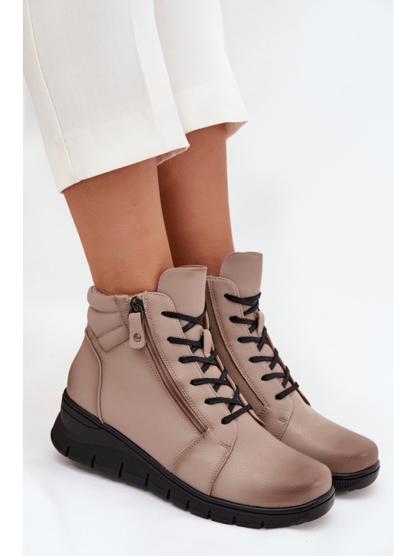 Leather Women's Platform Ankle Boots Insulated Vinceza 39963 Beige