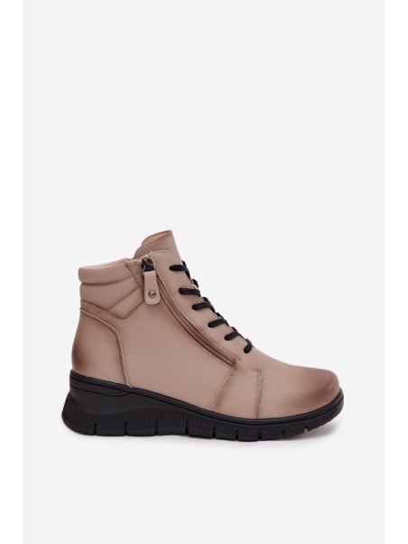 Leather Women's Platform Ankle Boots Insulated Vinceza 39963 Beige