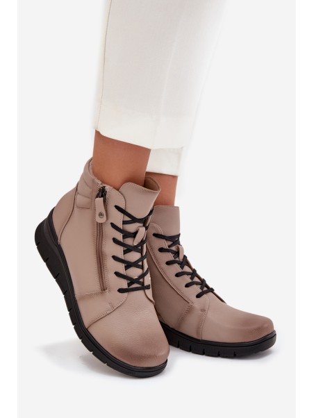 Leather Women's Platform Ankle Boots Insulated Vinceza 39963 Beige