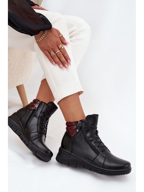 Leather Women's Platform Boots Insulated Vinceza 39963 Black