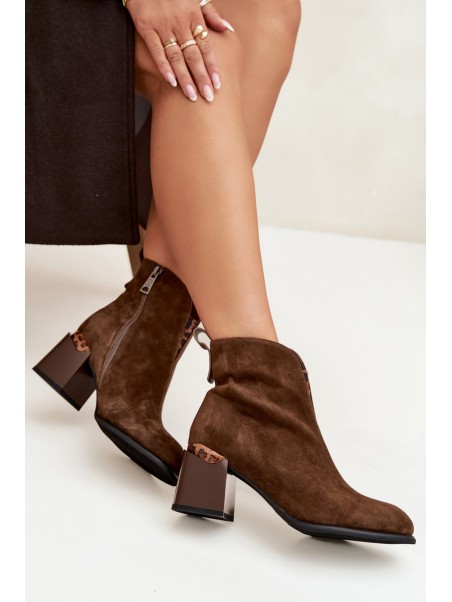 Leather Suede Women's Boots on Heel Vinceza 66811 Brown
