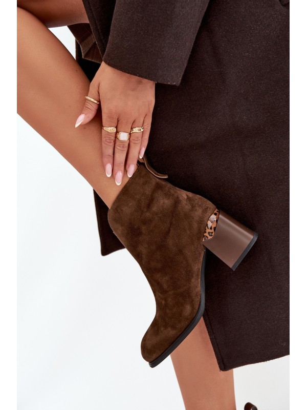 Leather Suede Women's Boots on Heel Vinceza 66811 Brown 2
