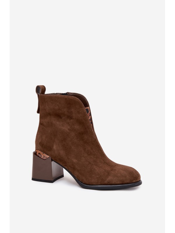 Leather Suede Women's Boots on Heel Vinceza 66811 Brown