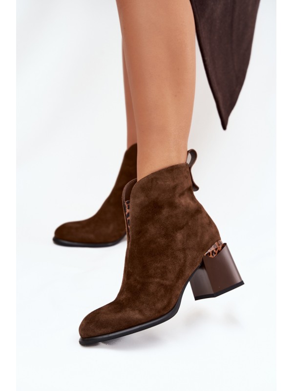 Leather Suede Women's Boots on Heel Vinceza 66811 Brown