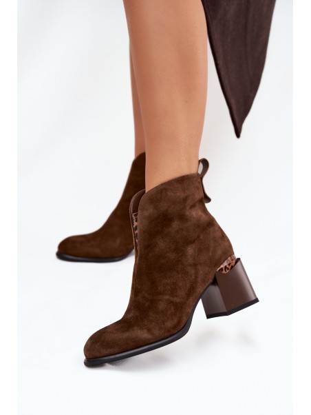 Leather Suede Women's Boots on Heel Vinceza 66811 Brown