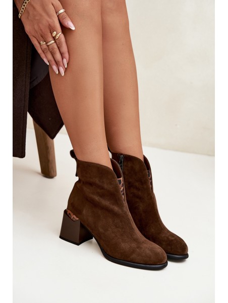 Leather Suede Women's Boots on Heel Vinceza 66811 Brown