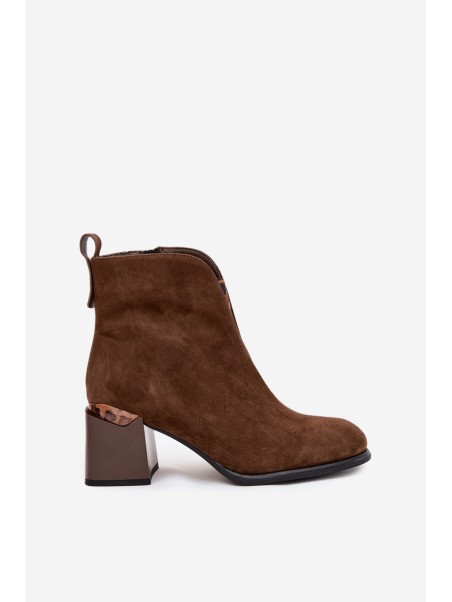 Leather Suede Women's Boots on Heel Vinceza 66811 Brown