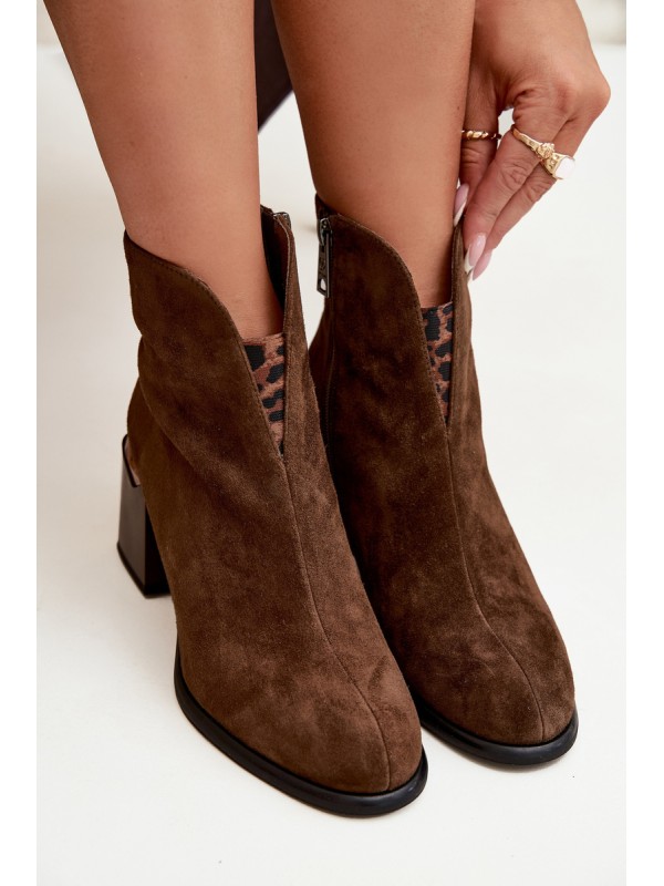 Leather Suede Women's Boots on Heel Vinceza 66811 Brown