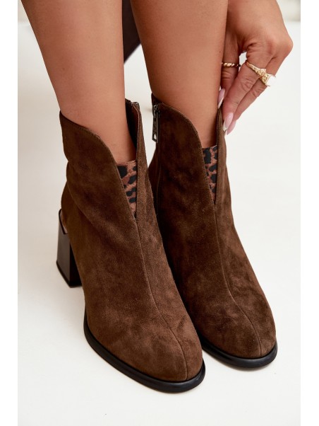 Leather Suede Women's Boots on Heel Vinceza 66811 Brown