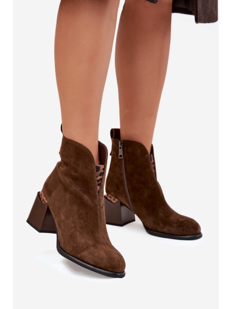 Leather Suede Women's Boots on Heel Vinceza 66811 Brown
