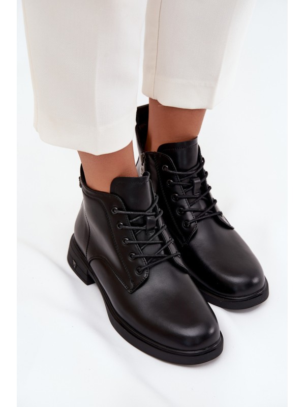 Insulated Leather Ladies Boots Low Heel Vinceza 39953 Black