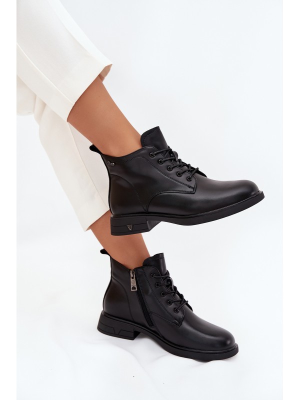 Insulated Leather Ladies Boots Low Heel Vinceza 39953 Black