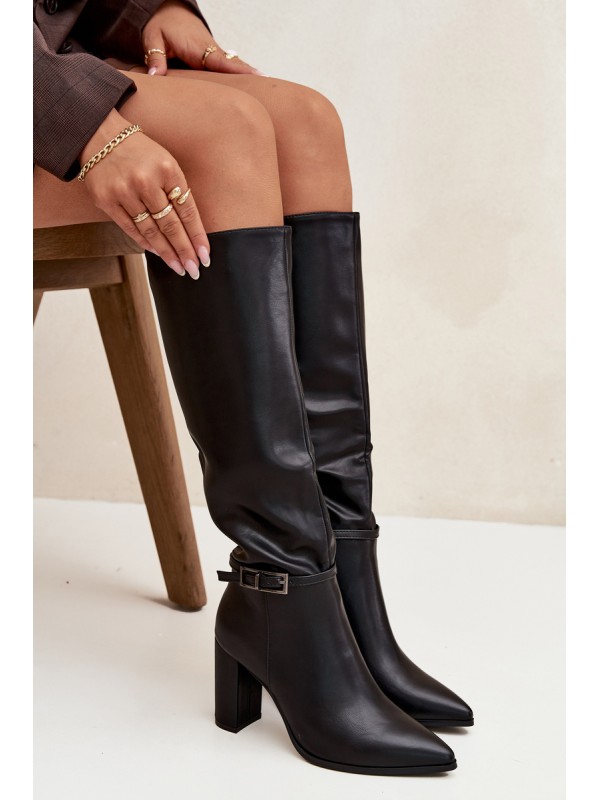 Women's Insulated Heeled Boots with Buckle Black Fionelle