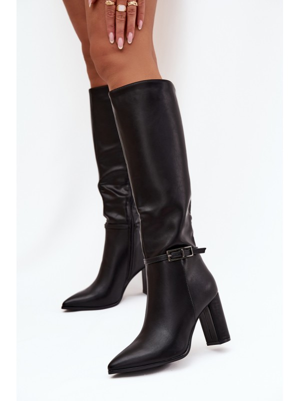 Women's Insulated Heeled Boots with Buckle Black Fionelle