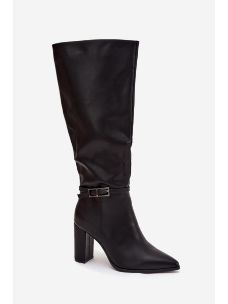 Women's Insulated Heeled Boots with Buckle Black Fionelle