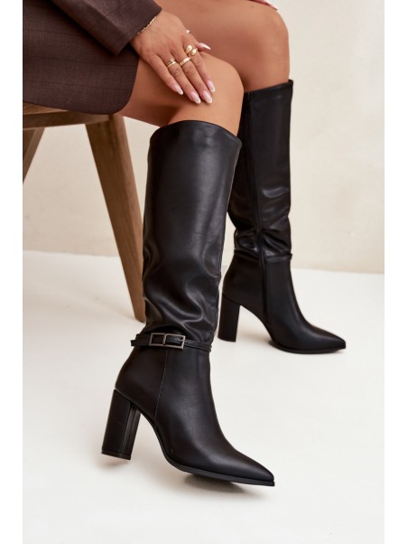 Women's Insulated Heeled Boots with Buckle Black Fionelle