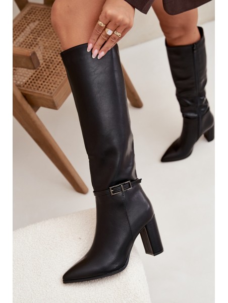 Women's Insulated Heeled Boots with Buckle Black Fionelle