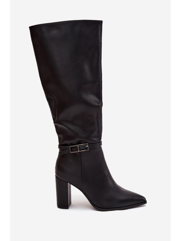 Women's Insulated Heeled Boots with Buckle Black Fionelle