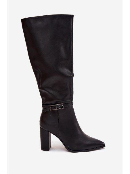 Women's Insulated Heeled Boots with Buckle Black Fionelle