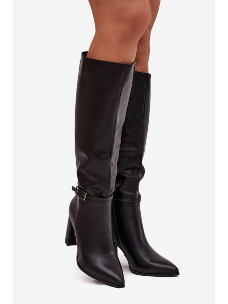 Women's Insulated Heeled Boots with Buckle Black Fionelle