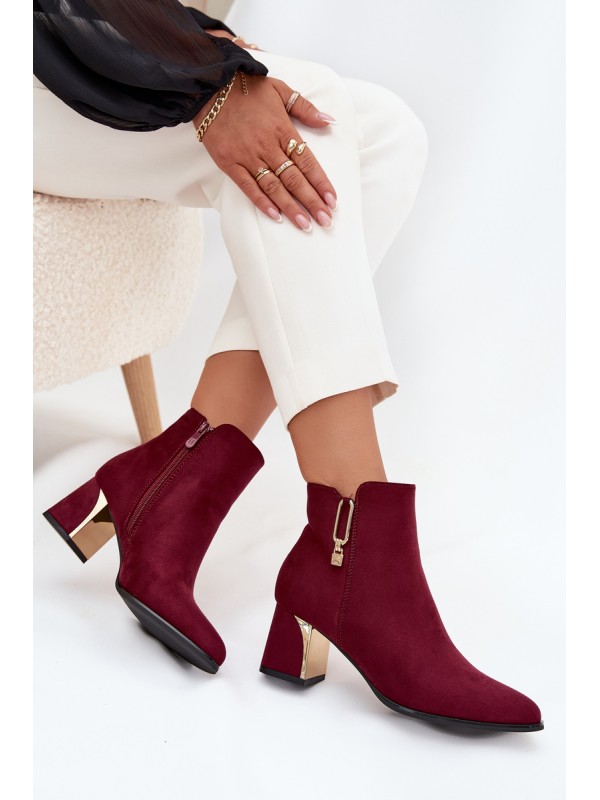 Women's heeled ankle boots with gold details Bordeaux Kalivra