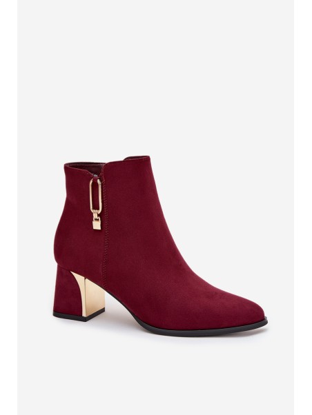 Women's heeled ankle boots with gold details Bordeaux Kalivra