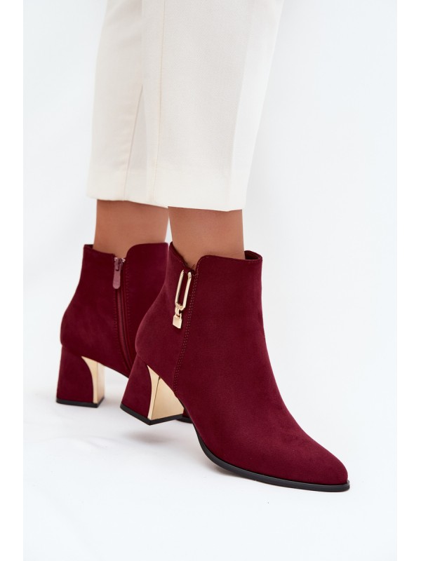 Women's heeled ankle boots with gold details Bordeaux Kalivra