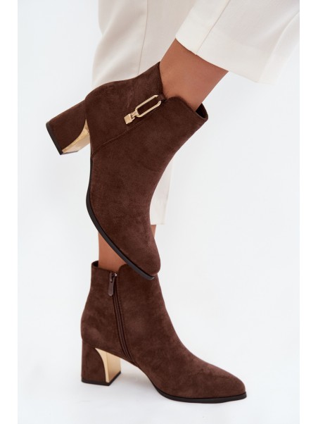 Women's heeled ankle boots with gold details brown Kalivra