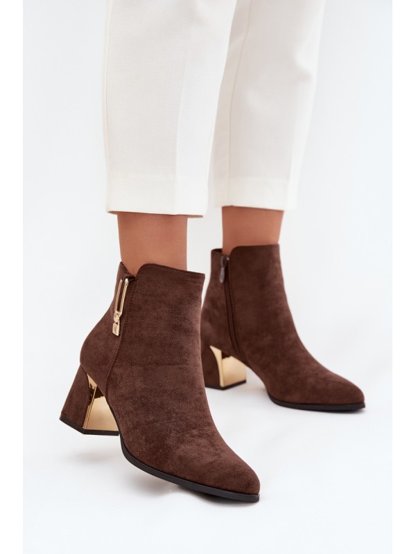 Women's heeled ankle boots with gold details brown Kalivra