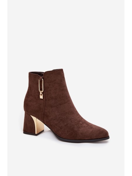 Women's heeled ankle boots with gold details brown Kalivra