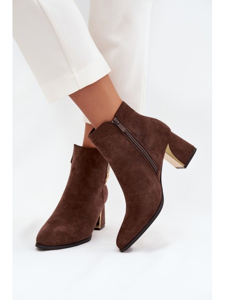 Women's heeled ankle boots with gold details brown Kalivra