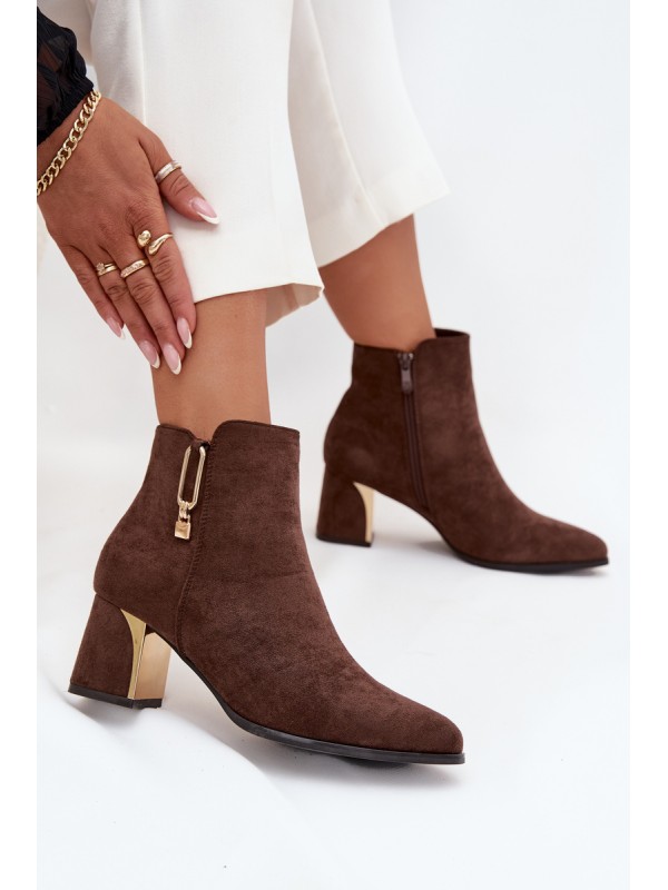 Women's heeled ankle boots with gold details brown Kalivra