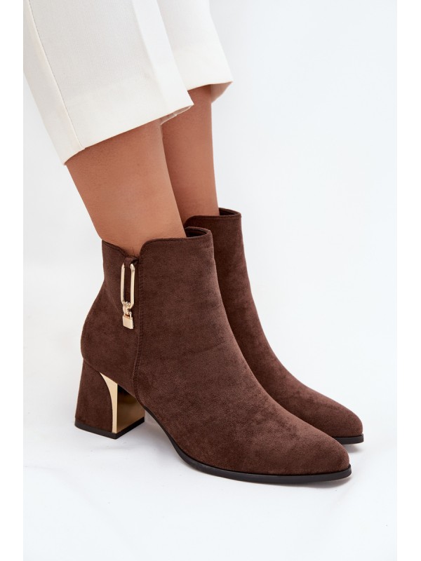 Women's heeled ankle boots with gold details brown Kalivra